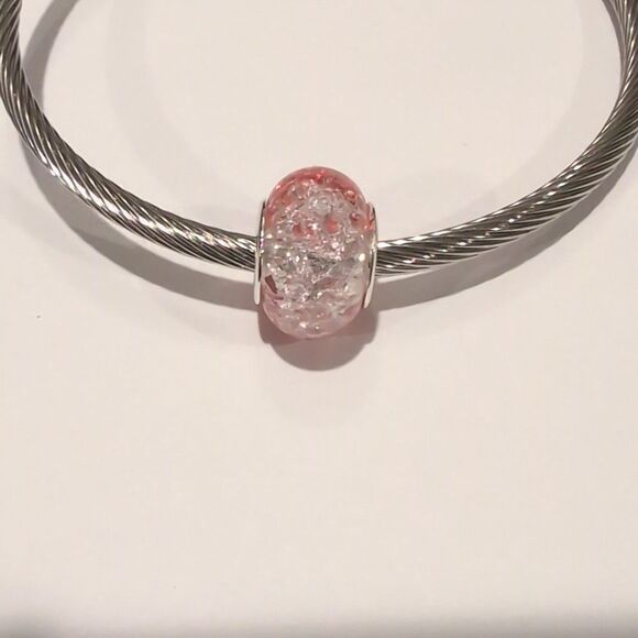 Silver Red and Clear "Crushed Glass" Charm for Pandora Style Bracelet - Picture 4 of 6